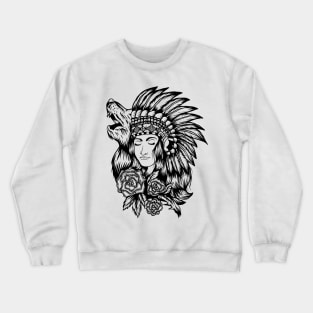 Native American (Injun) Wolf Girl Crewneck Sweatshirt